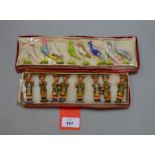 Two unusual sets of wooden toy soldiers and figures,