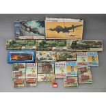 Twenty two boxes of OO scale model figures and model kits by Airfix and others, various subjects,