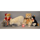Five Steiff teddy bears: Polar Bear; Kuschel Hund; Tapsy Cat; Christmas Teddy; Orsi.