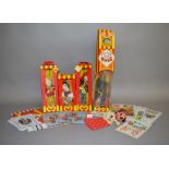 Four boxed Pelham Puppets in later yellow and red striped window box packaging including Horse,