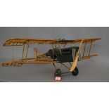 A wooden model SE5 aeroplane, possibly 1:8 scale, with working parts, length approx.
