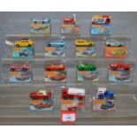 Fourteen boxed Matchbox 1-75 series 'Superfast' diecast models including 2d, 2 Fork Lift, 3e, 4d,