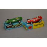 Two boxed Corgi Toys Vanwall F1 Grand Prix diecast racing car models, #150 in green RN '3',