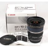 Canon EF-S 10-22mm f3,5-4,5 USM Zoom Lens. (condition 4E) with caps, in makers box.