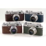 Set of Four Coloured FED-2 Cameras. FED-2 Type B (Brown) maroon?, 1957 INDUSTAR-26M 2.8/50, Case.