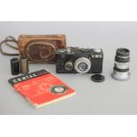 Black Contax I Camera, with CZ Tessar 50mm f2.8 & Stewartry 3 1/2" Lens.