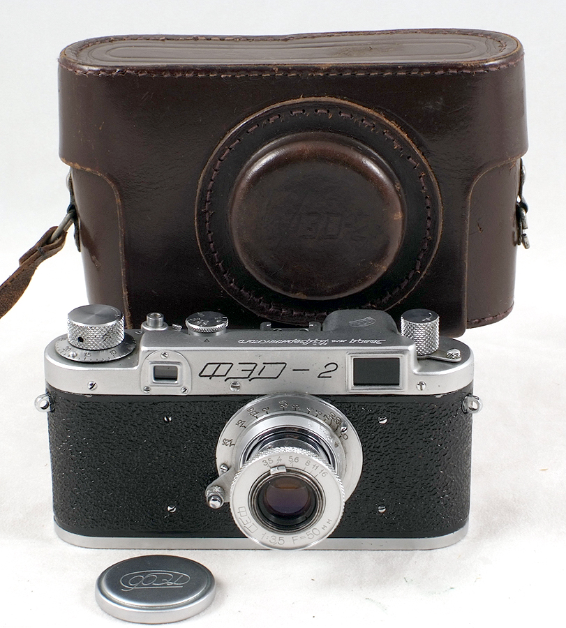 Early FED-2 Pre-series Camera. 1952-54. FED 3.5/50, lens cap & case.