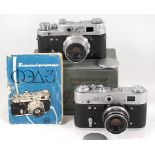Two FED 3 Cameras, inc Commemorative Model. FED-3 (type A) 1961 with case, manual & box. 2.