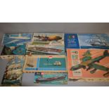 Nine plastic model kits,