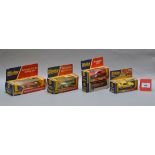 Five boxed Dinky Toys diecast model cars, 112 Purdey's TR7 with silver 'P' logo to bonnet,