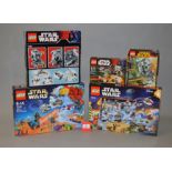 Five Lego Star Wars sets: 75097 Advent Calendar; 75184 Advent Calendar; 7657 AT-ST;