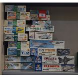 18 x plastic model kits, all aircraft, by Hasegawa, Tamiya, Italeri and similar.