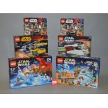 Six Lego Star Wars sets: 75146 Advent Calendar; 75184 Advent Calendar; 6207 A-wing Fighter;