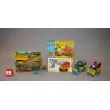 Three boxed Corgi Toys diecast models, 66 MF Tractor, 438 Land Rover and 1128 Priestman Cub Shovel.