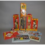 Four boxed Pelham Puppets in later yellow and red striped window box packaging including Horse,