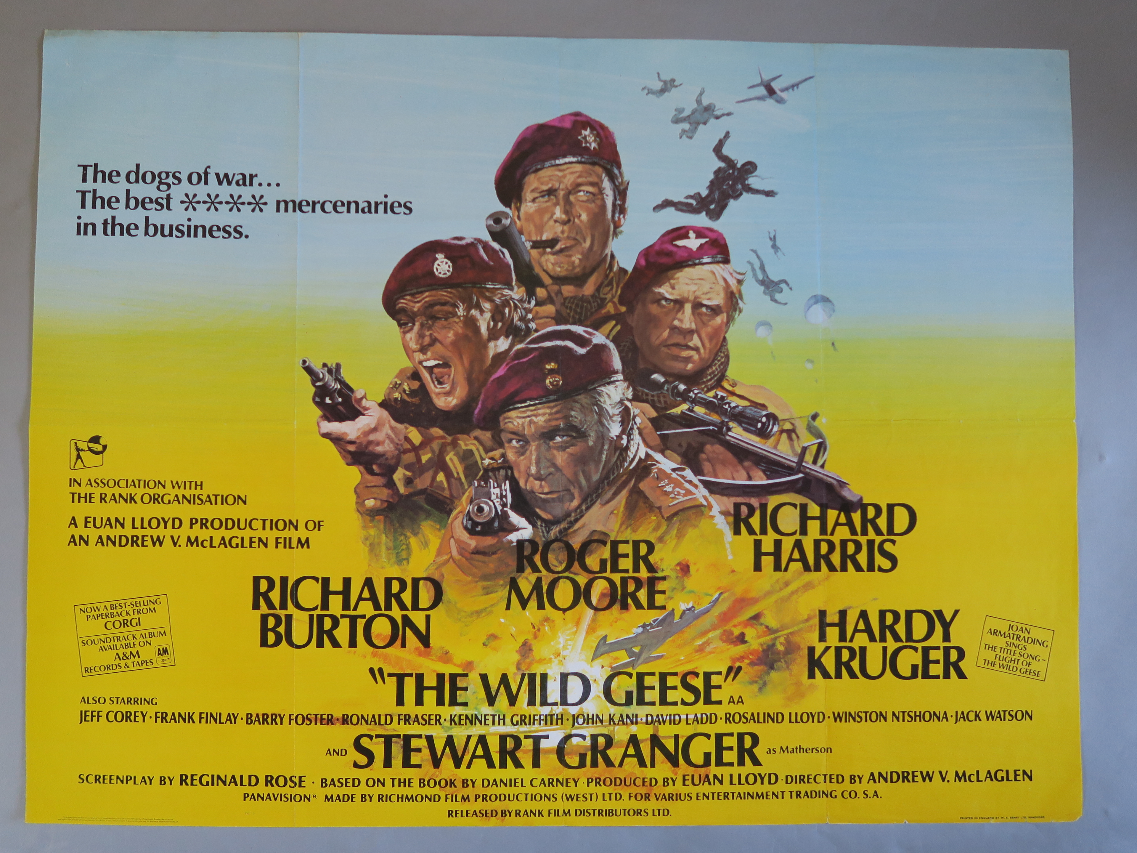"The Wild Geese" original British Quad film poster starring Roger Moore,