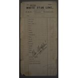 Charlie Chaplin original autograph signed in pencil on White Star Line RMS Olympic Cruise Ship