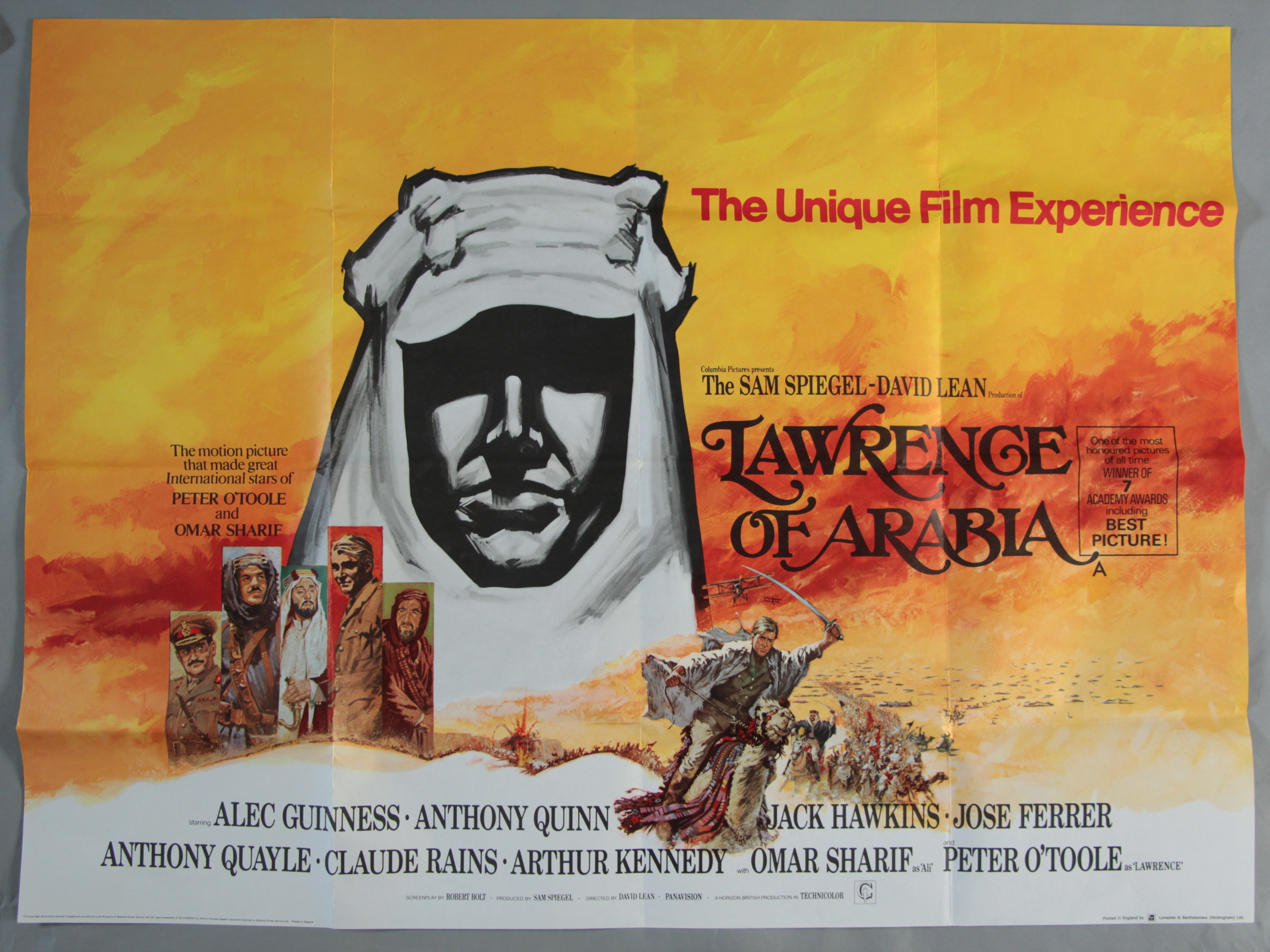 "Lawrence of Arabia" British Quad film poster RR71 with painted portraits of Peter O Toole as