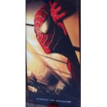 Spider-man "Coming 2002" cinema vinyl banner featuring The Twin Towers in Spider-mans eyes