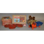 A selection of vintage toys including a Tri-ang Tipper Truck No.