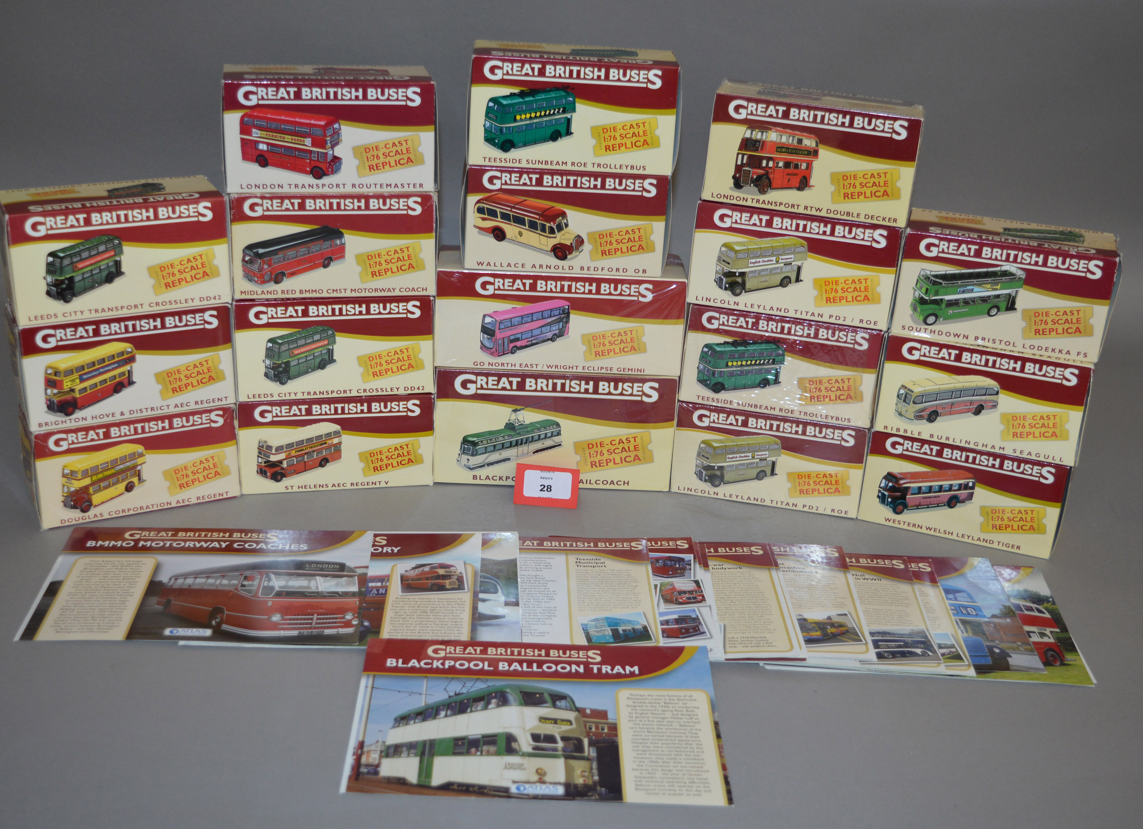 18 x Atlas Great British Buses. All boxed and VG-E, some still sealed.