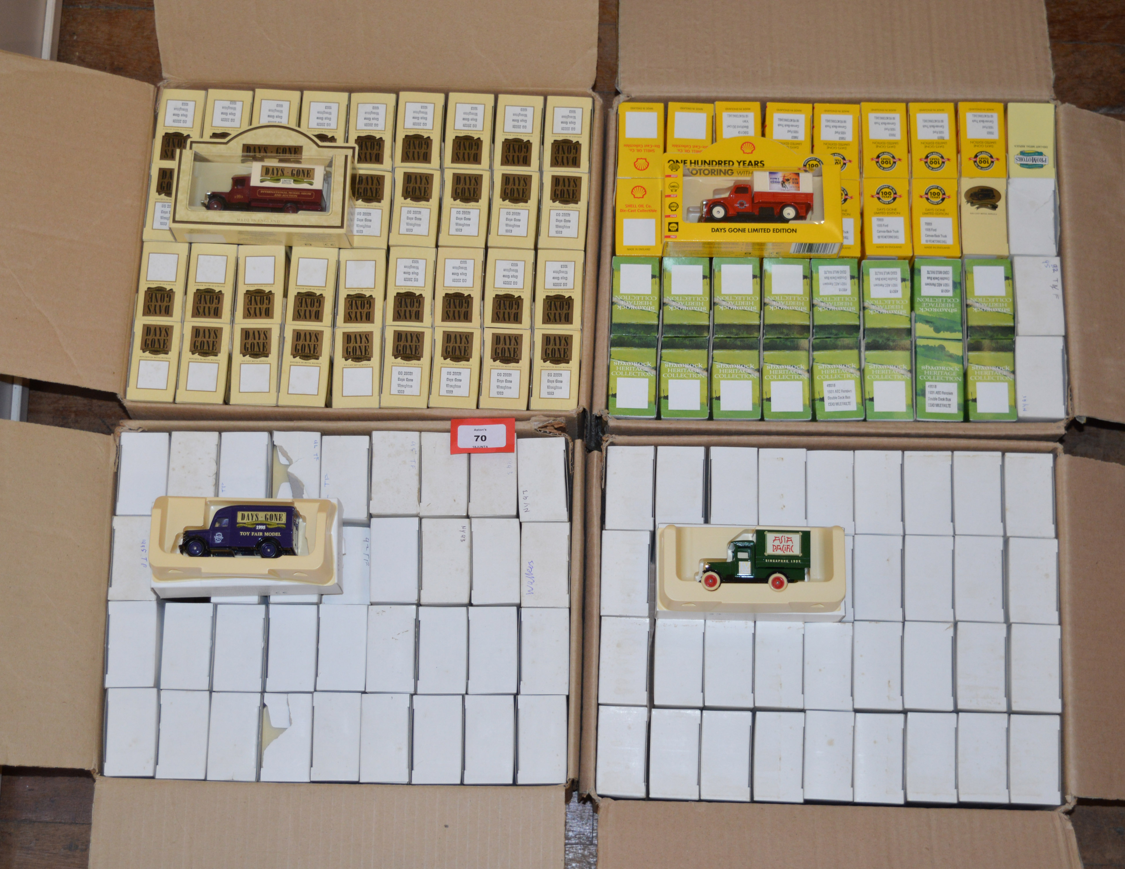 144 x assorted Lledo diecast model vans, including Shell, Shamrock, Kodak, etc,