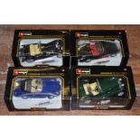 Four boxed Bburago diecast model cars in 1:18 scale together with a boxed 1967 Corvette by ERTL in