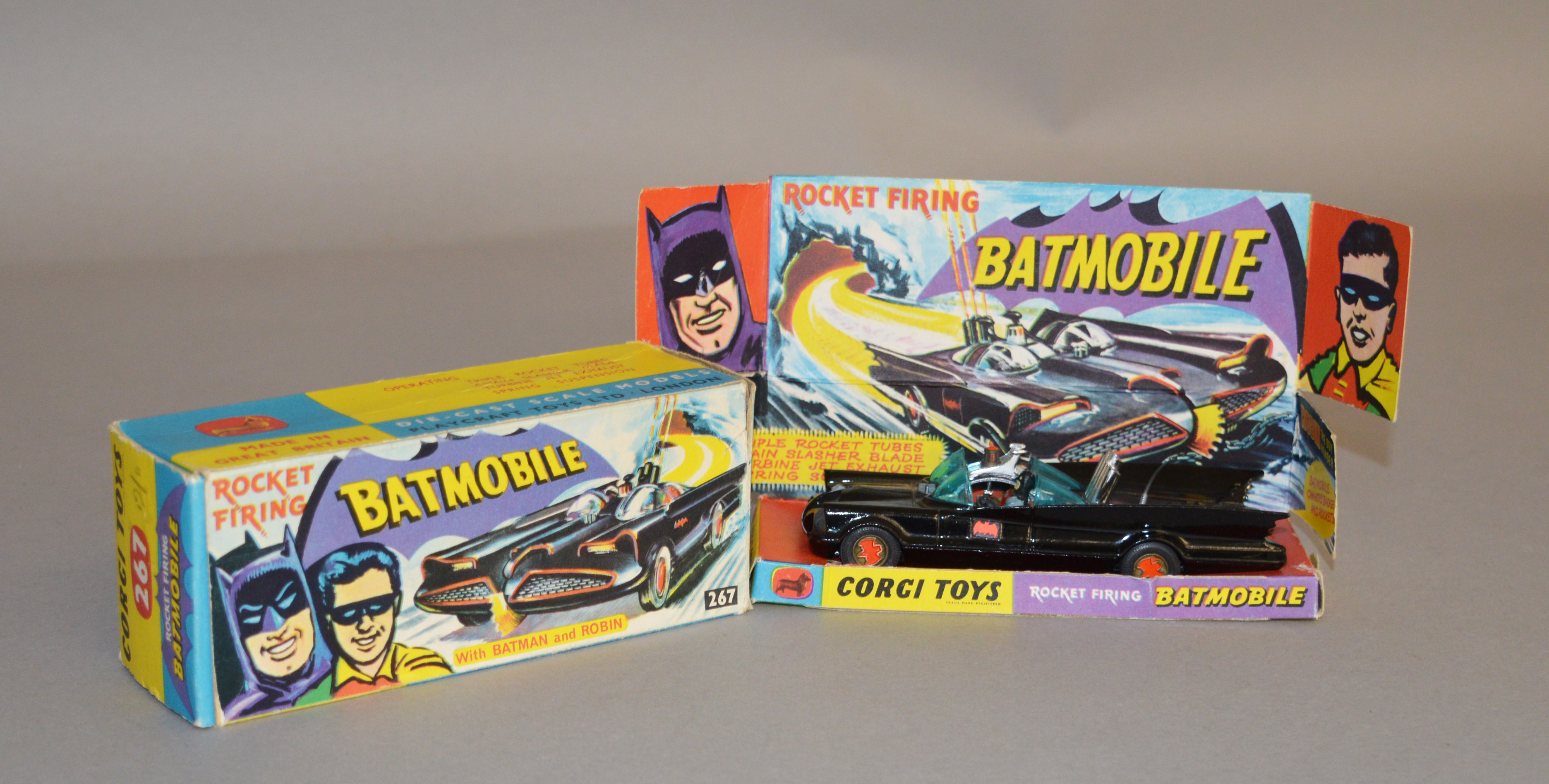 Corgi 267 'Batman' Batmobile in black, with blue tinted windscreen,