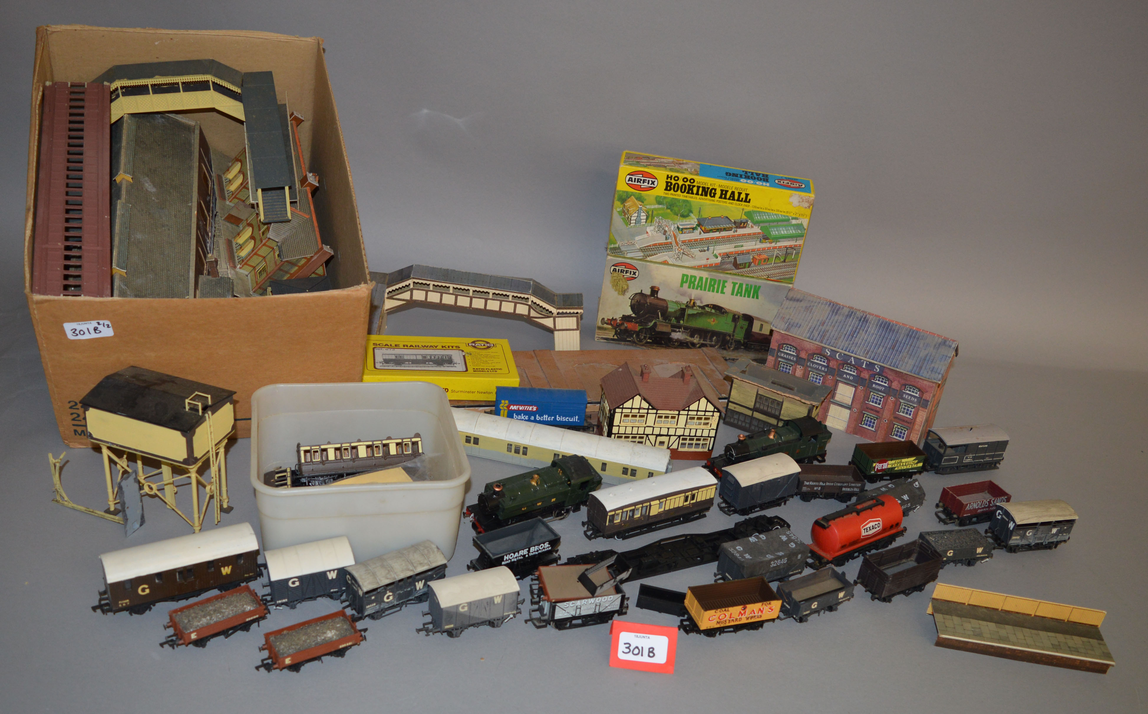 OO gauge, a good quantity of model railway accessories including kit built rolling stock,