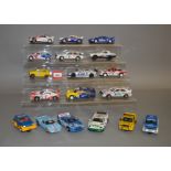 18 x unboxed slot cars, including Scalextric, Ninco, etc. Conditions vary.