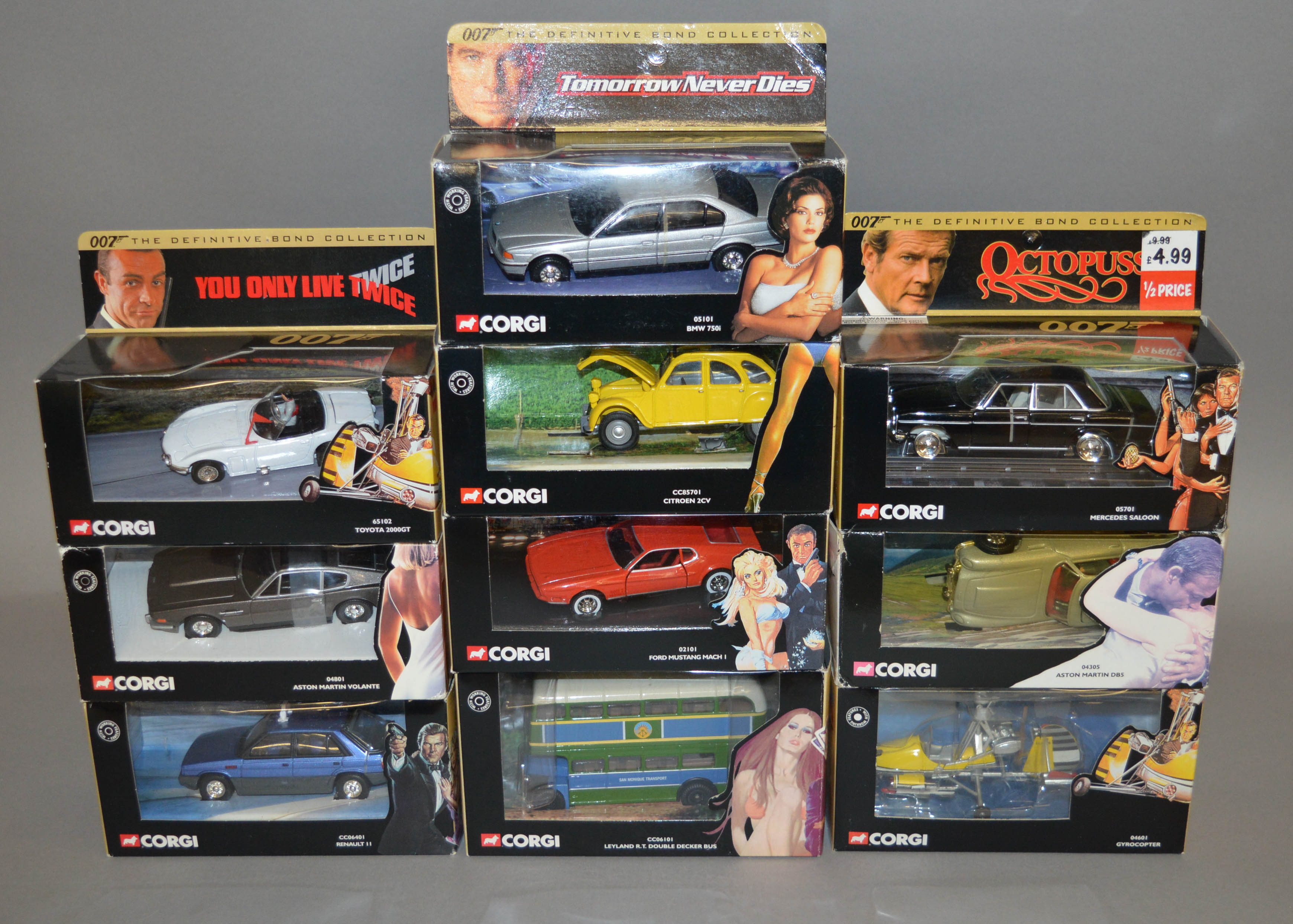 Ten boxed Corgi James Bond related diecast models including CC06401 Renault 11 from A View To A