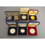 Six cased silver coins to include 1977 Jubilee, Queens 90th birthday,