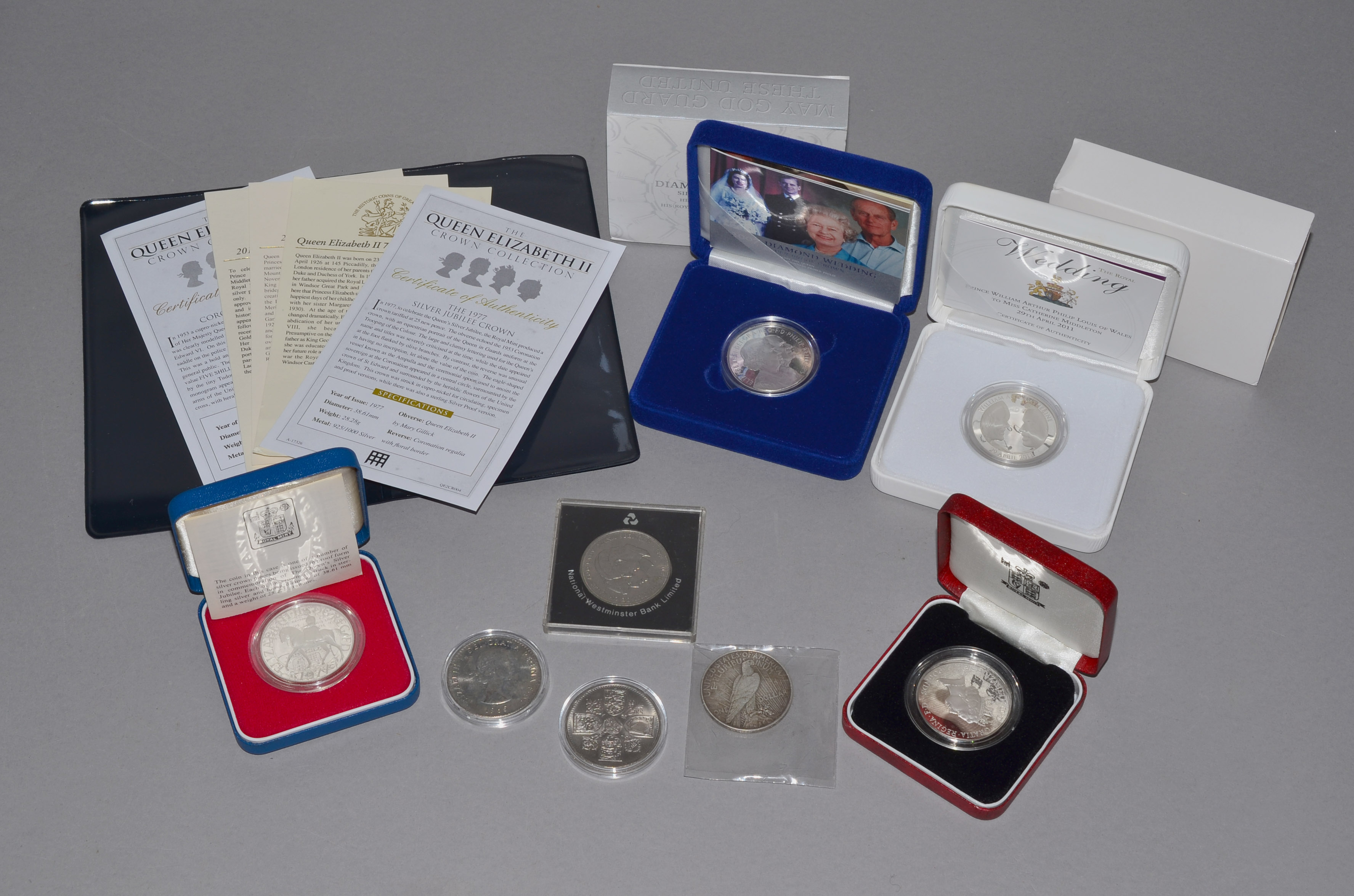 A quantity of Royal Mint proof silver coins to include 2007 crown to commemorate the Queens Diamond