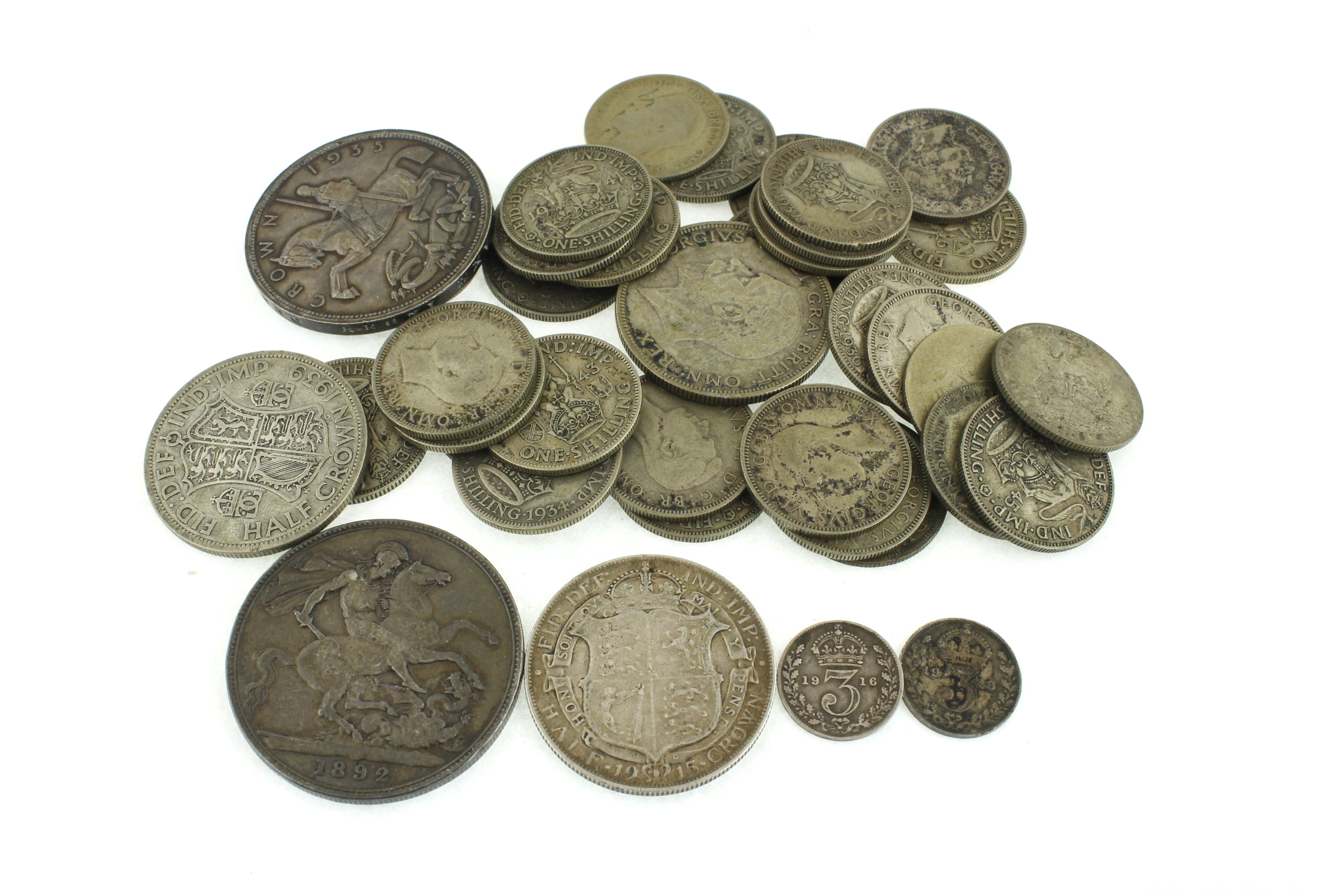 A quantity of pre 1920 British silver coins to include a crown, approx gross weight 44.