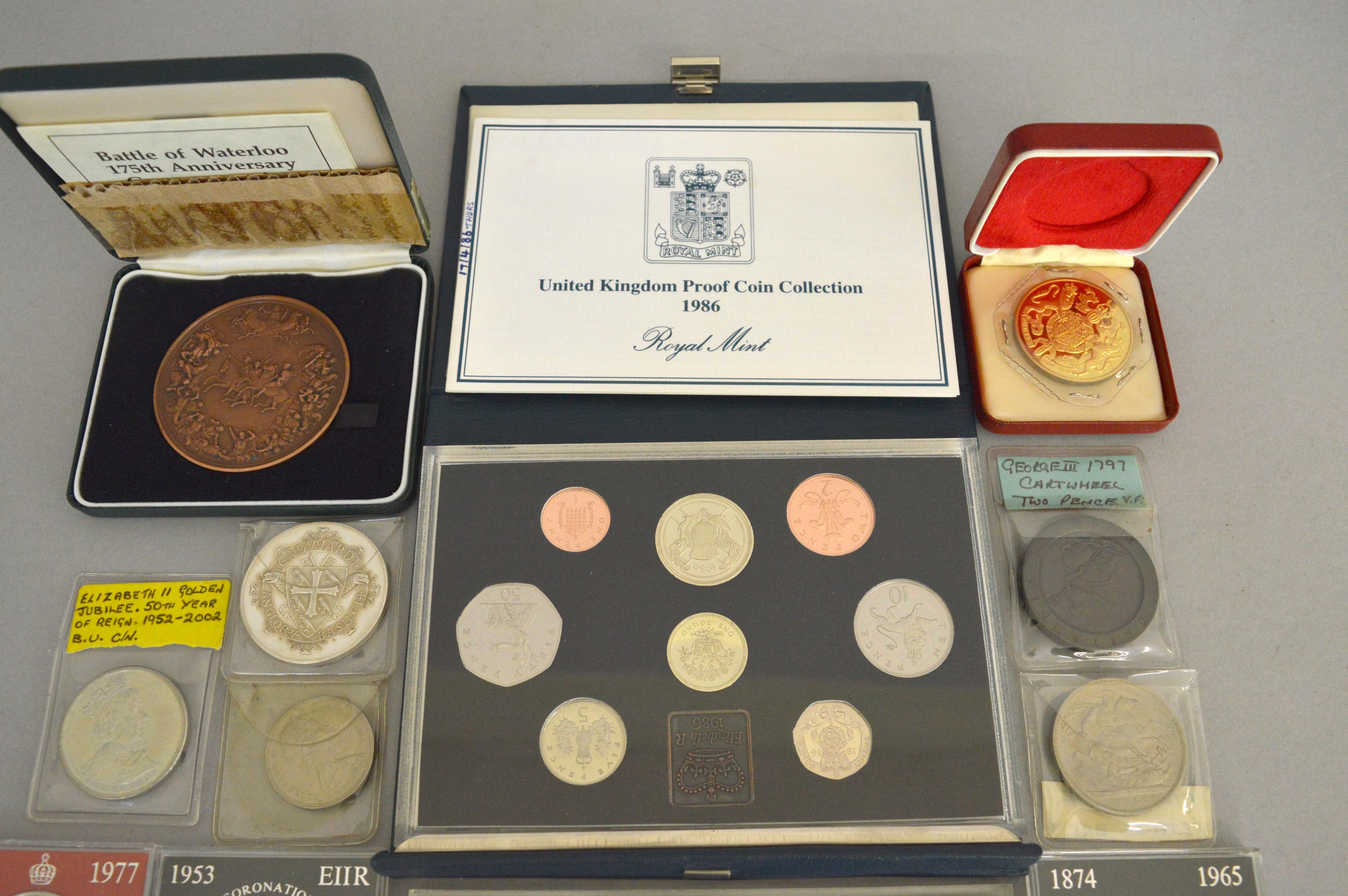 A quantity of coins & medallions to include 1986 proof coin set, 1696 William III crown (fair), - Image 3 of 3