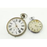 A nickel goliath top-wing pocket watch with uncracked enamel dial,