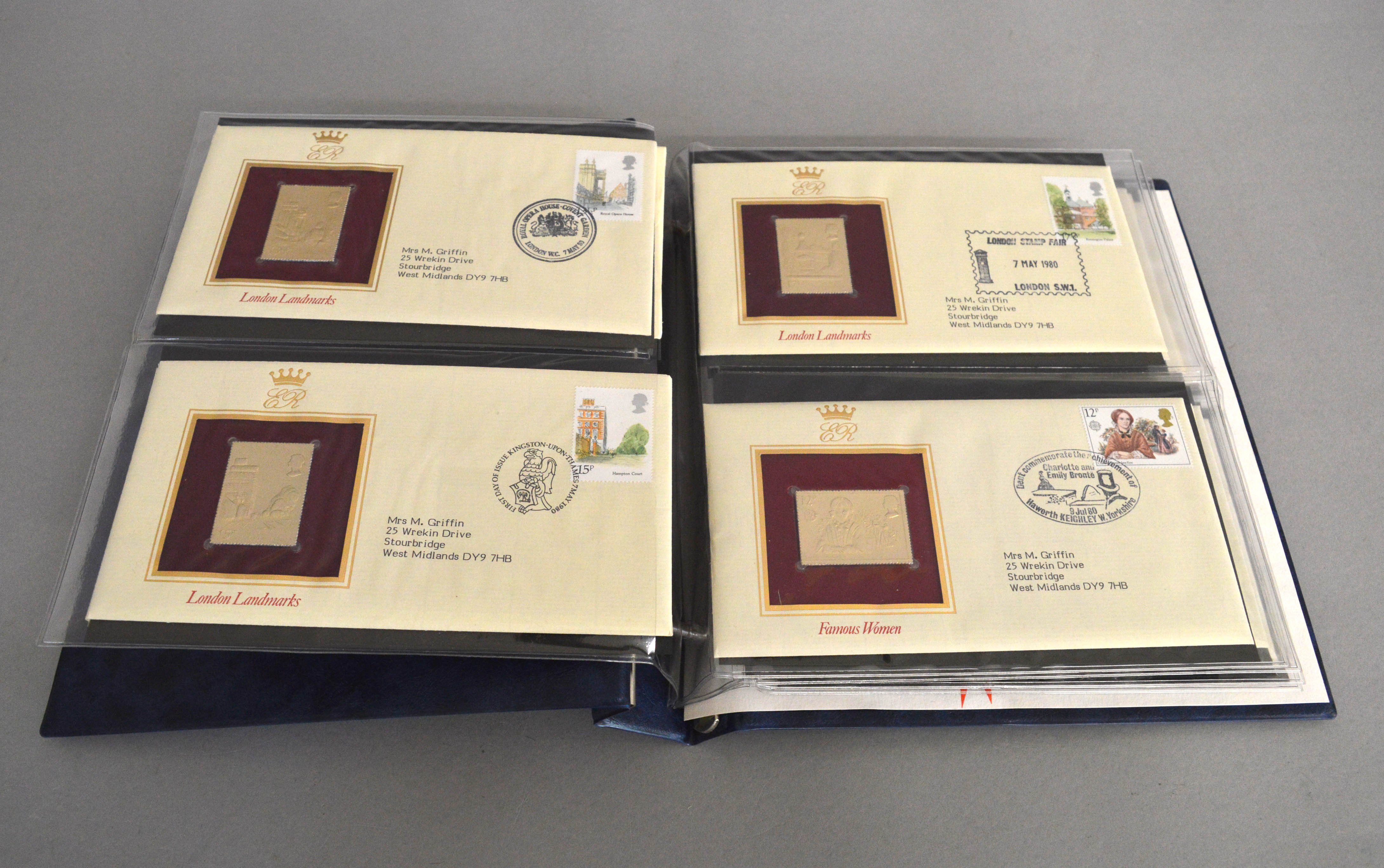 A folder of 18 replicas of British stamps with a certificate.