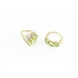 Two 9ct H/M peridot rings, one diamond set, approx gross weight 5.