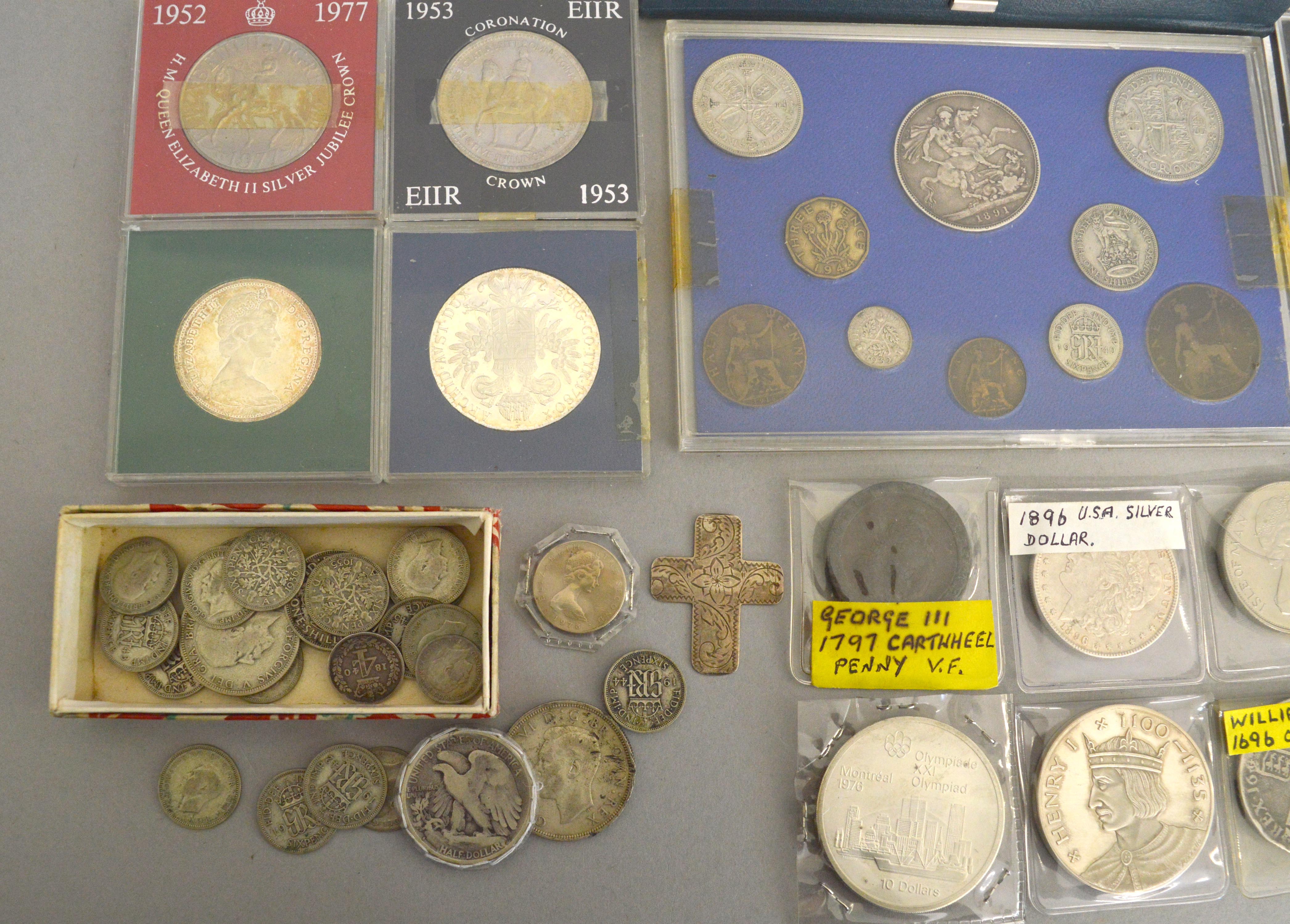A quantity of coins & medallions to include 1986 proof coin set, 1696 William III crown (fair), - Image 2 of 3