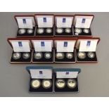 Eight Royal Mint 1990 silver proof two coin sets & two 1992 silver proof 10p two coin sets (10)