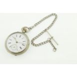 A working top-wind nickel pocket watch & chain,