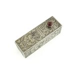 An Italian 800 silver lipstick holder with engraved decoration & stone set thumb piece
