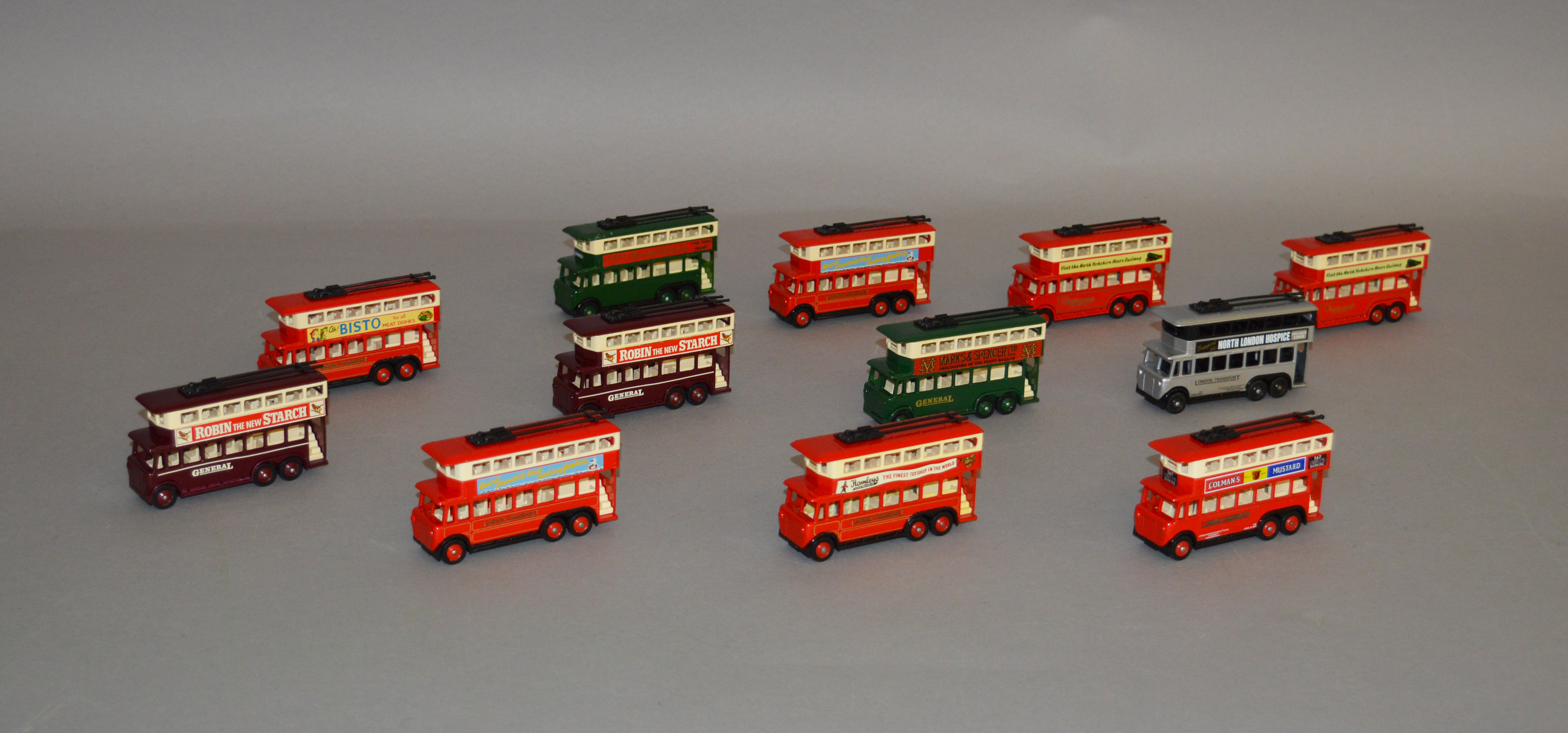 Twelve unboxed Lledo pre-production metal and plastic Trolleybus models,