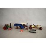 Live steam. Three Mamod items: Roadster; Steam Wagon; Traction Engine. Some corrosion.