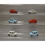 Six unboxed Lledo Pre-production prototype Austin 7 Mini car models in resin including 2 x DG74002