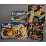 Five Hasbro Star Wars items: three Episode I (Naboo Fighter, Opee & Qui-Gon Jinn,