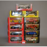 Eight boxed Bburago diecast model cars in 1:24 scale, various marques including Ferrari,