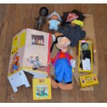 Quantity of soft toys, puppets and dolls, including: two boxed World of Wonder Disney Talking toys,