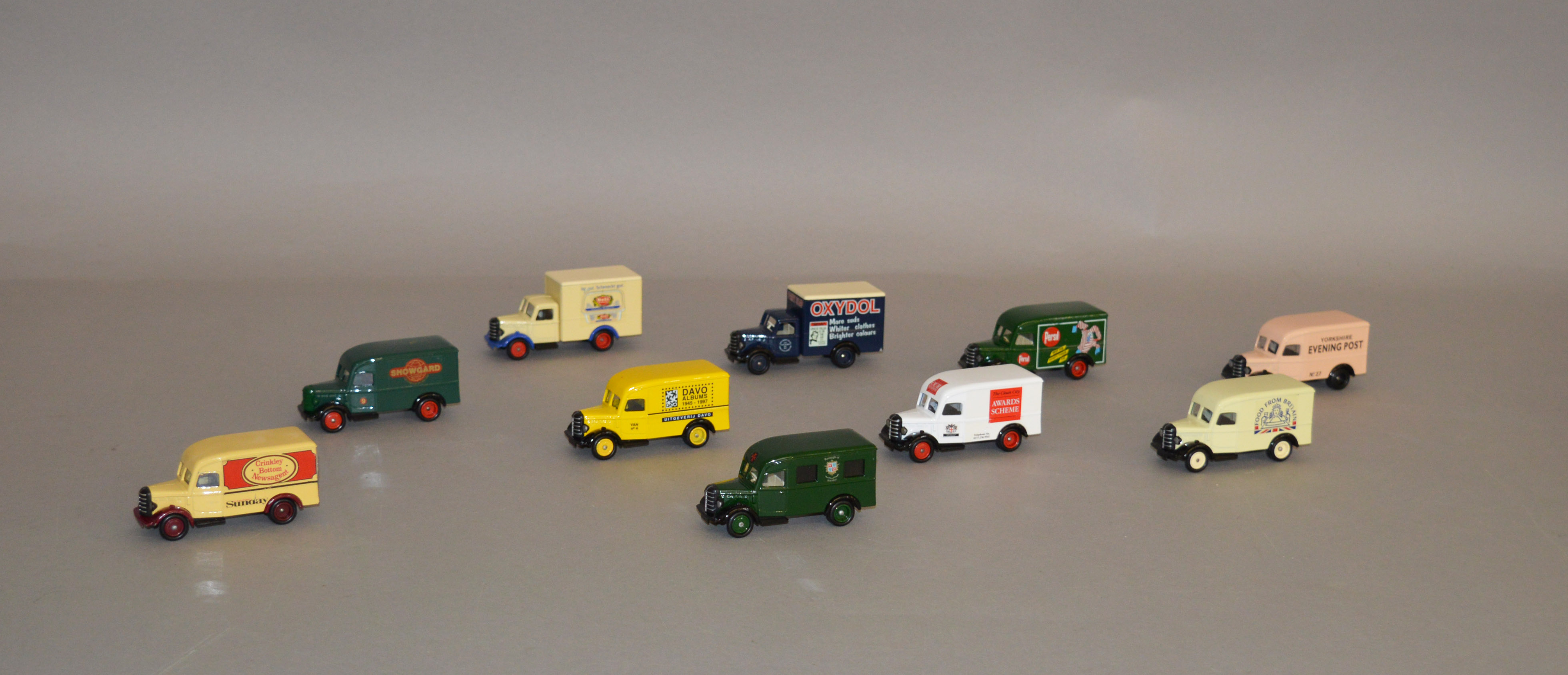 Ten unboxed Lledo pre-production metal and plastic Bedford van models,