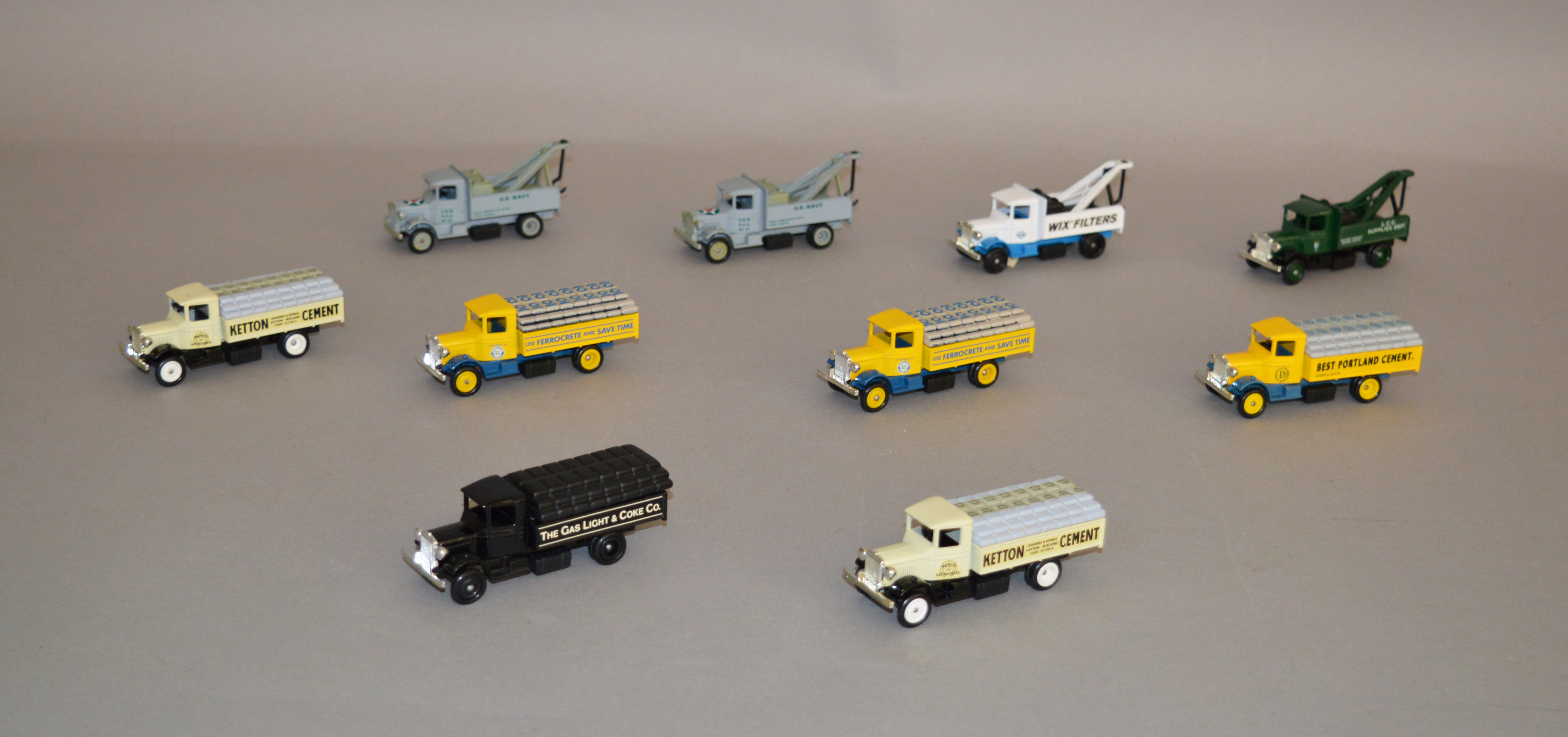 Ten unboxed Lledo pre-production metal and plastic Mack Breakdown and Delivery Truck models,